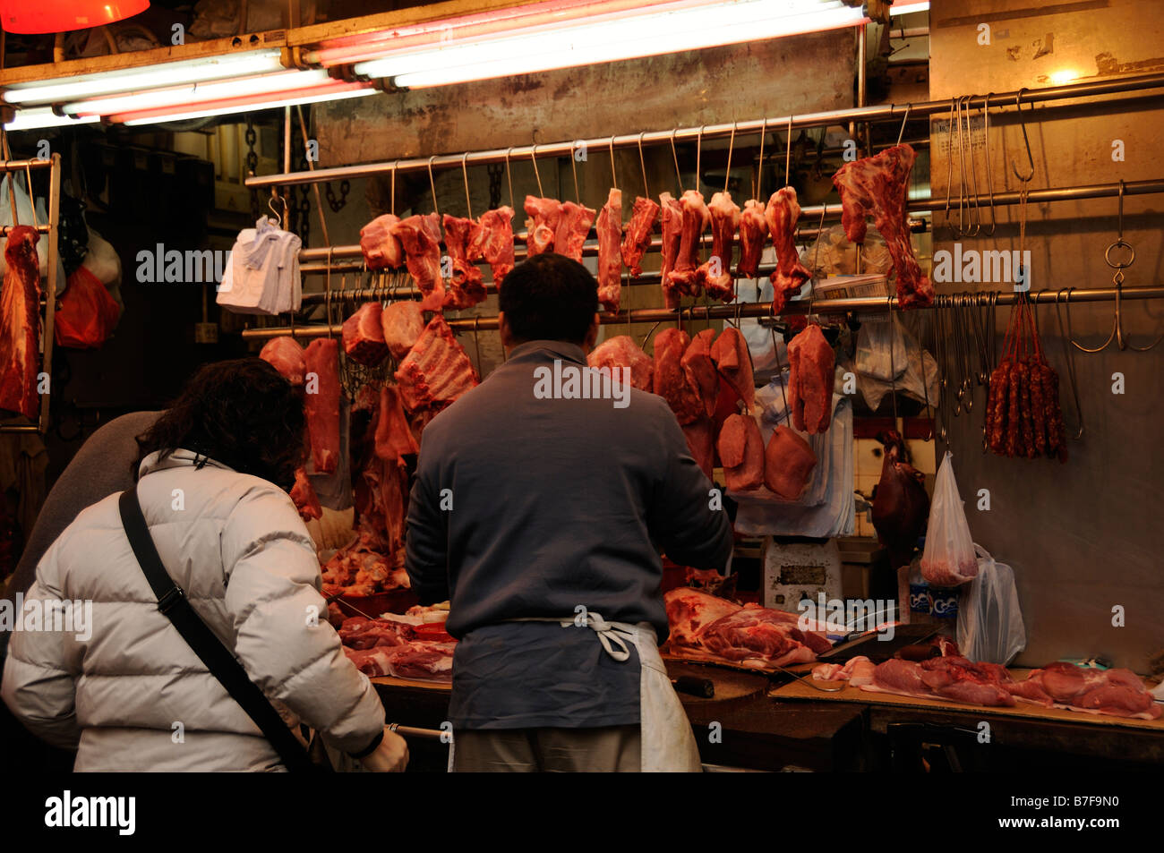fresh meat market wan chai hong kong Stock Photo Alamy