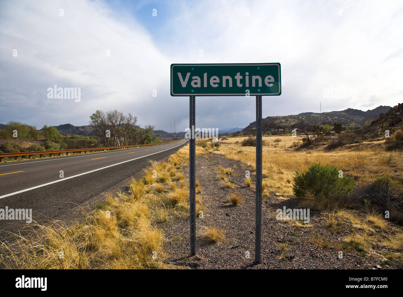 Valentine town sign near Williams Arizona USA Stock Photo