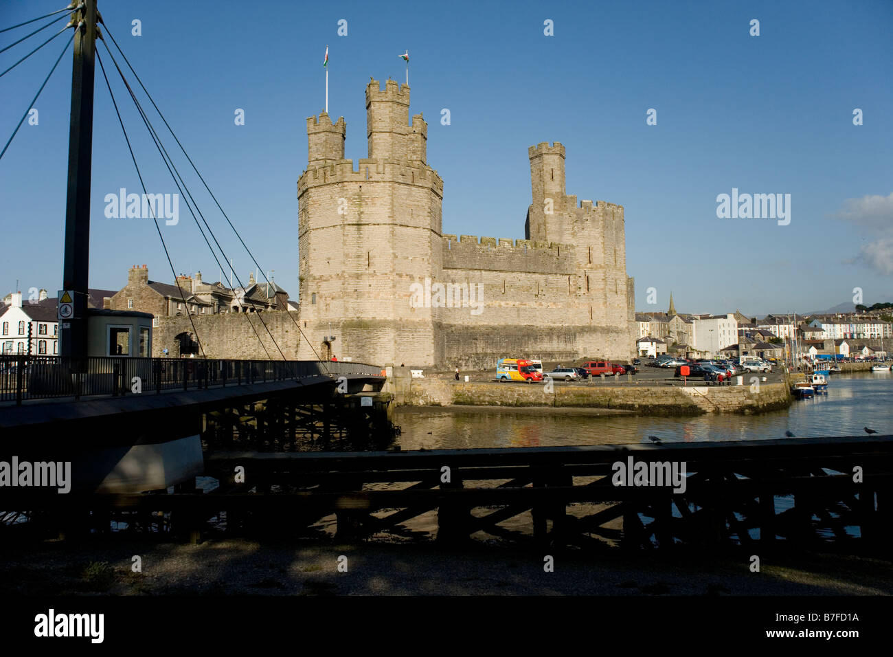 Caernarfon Castle and the Seiont River, Caernarfon, North Wales Stock