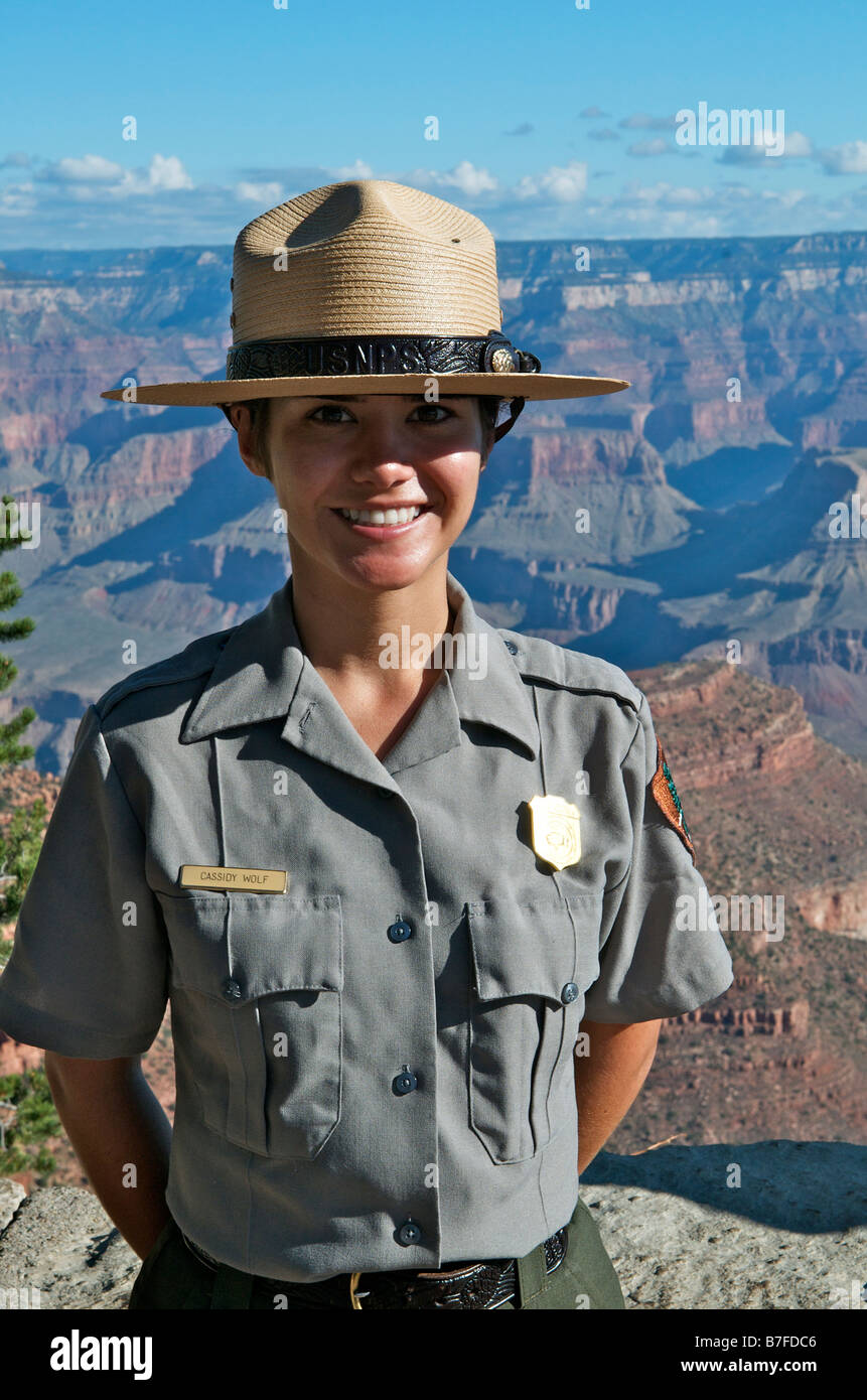 Portrait of pretty female ranger South Rim Grand Canyon Arizona USA Stock Photo