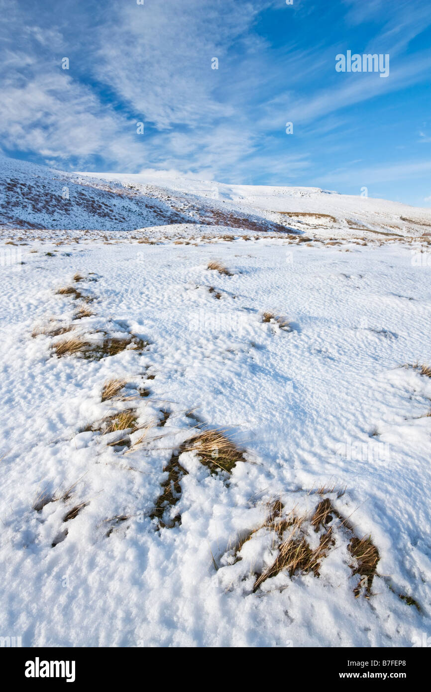 A wintry Pennine Way landscape near Holmwath and Widdybank fell in Teesdale, County Durham, England Stock Photo