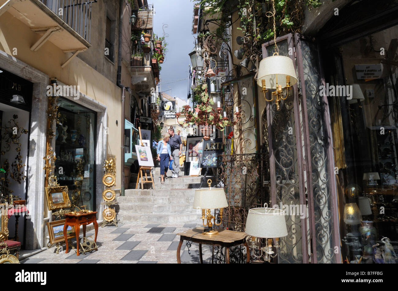 Shopping Street in Taormina in Sicily, Italy Stock Photo Alamy