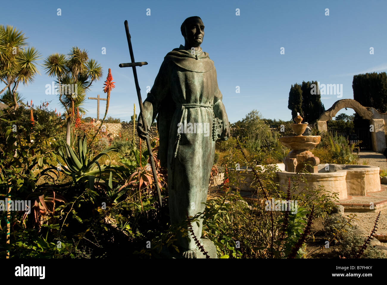 Statue of Junipero Serra outside Carmel Mission Stock Photo Alamy
