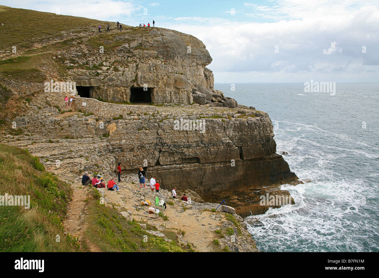 Tilly Whim Caves - a former portland stone quarry - at Anvil Point near Swanage Dorset Stock Photo