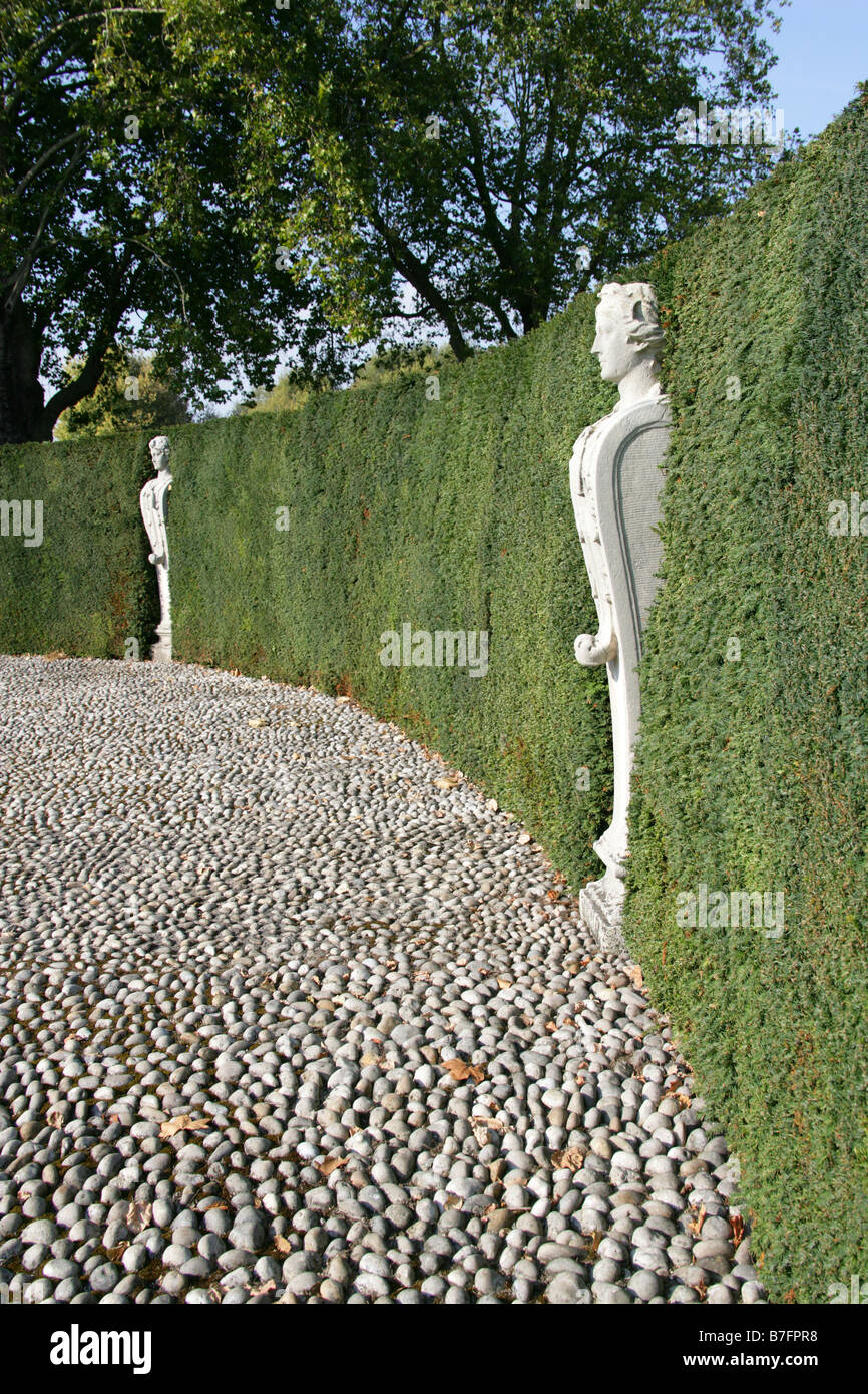 Marble Statues Called Terms in the Queens Garden at Kew Palace Gardens, London, UK Stock Photo