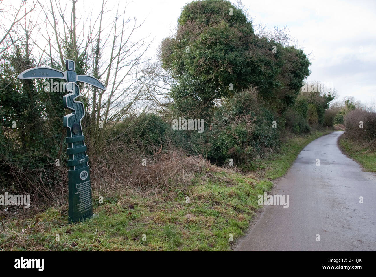 A Millennium Commission National Cycle Route sign in Fairlight, East Sussex Stock Photo