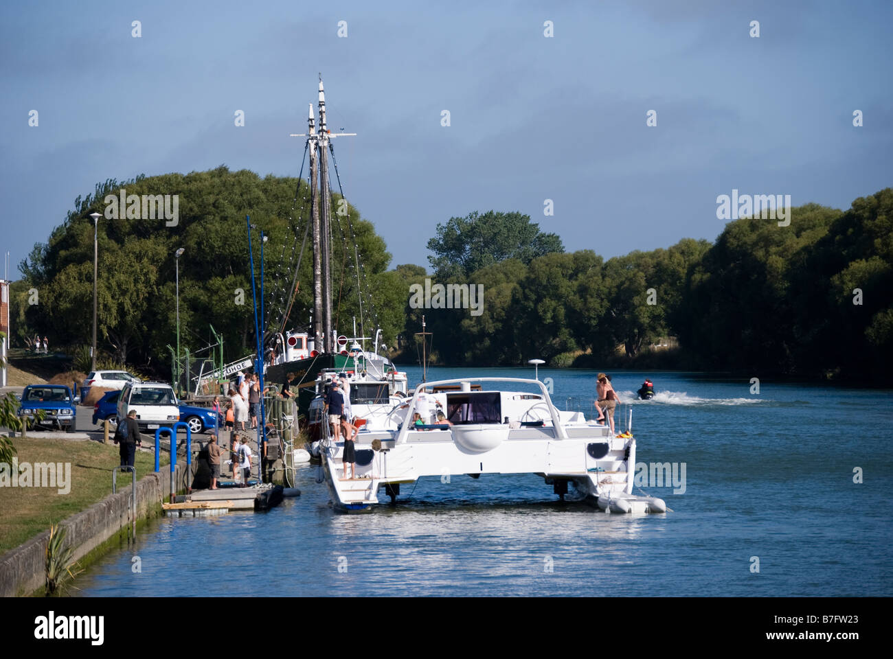 Catamaran at Port of Kaiapoi, Kaiapoi River, Kaiapoi, Waimakariri