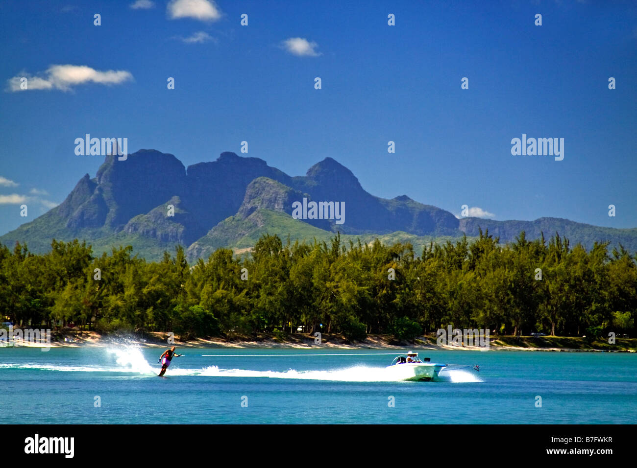 Water ski of Club Med at La Pointe aux Canonniers at north east coast Mauritius Africa Stock Photo