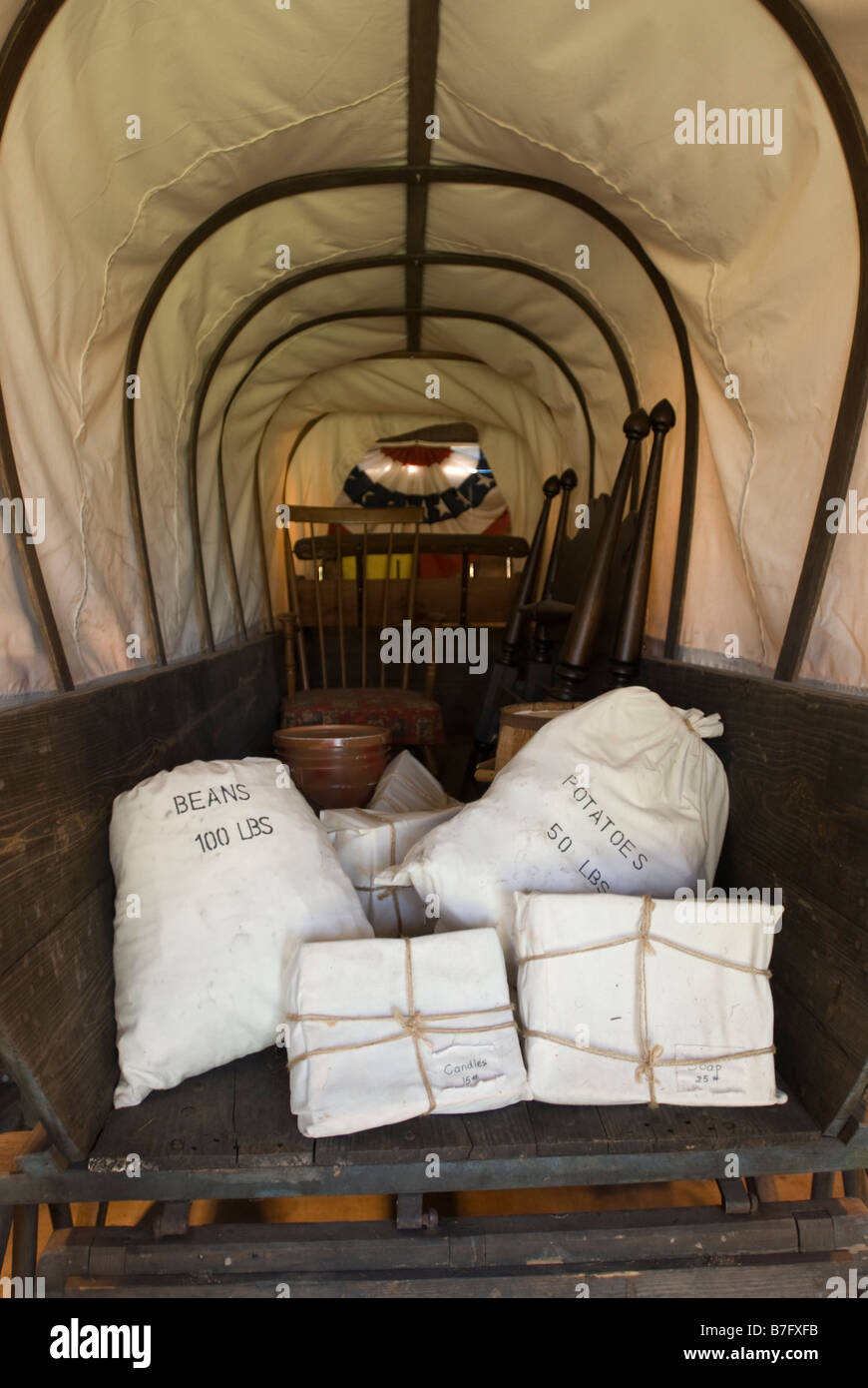 Covered wagon at Walker Tavern, an antebellumera stagecoach tavern in Brooklyn, Michigan, USA