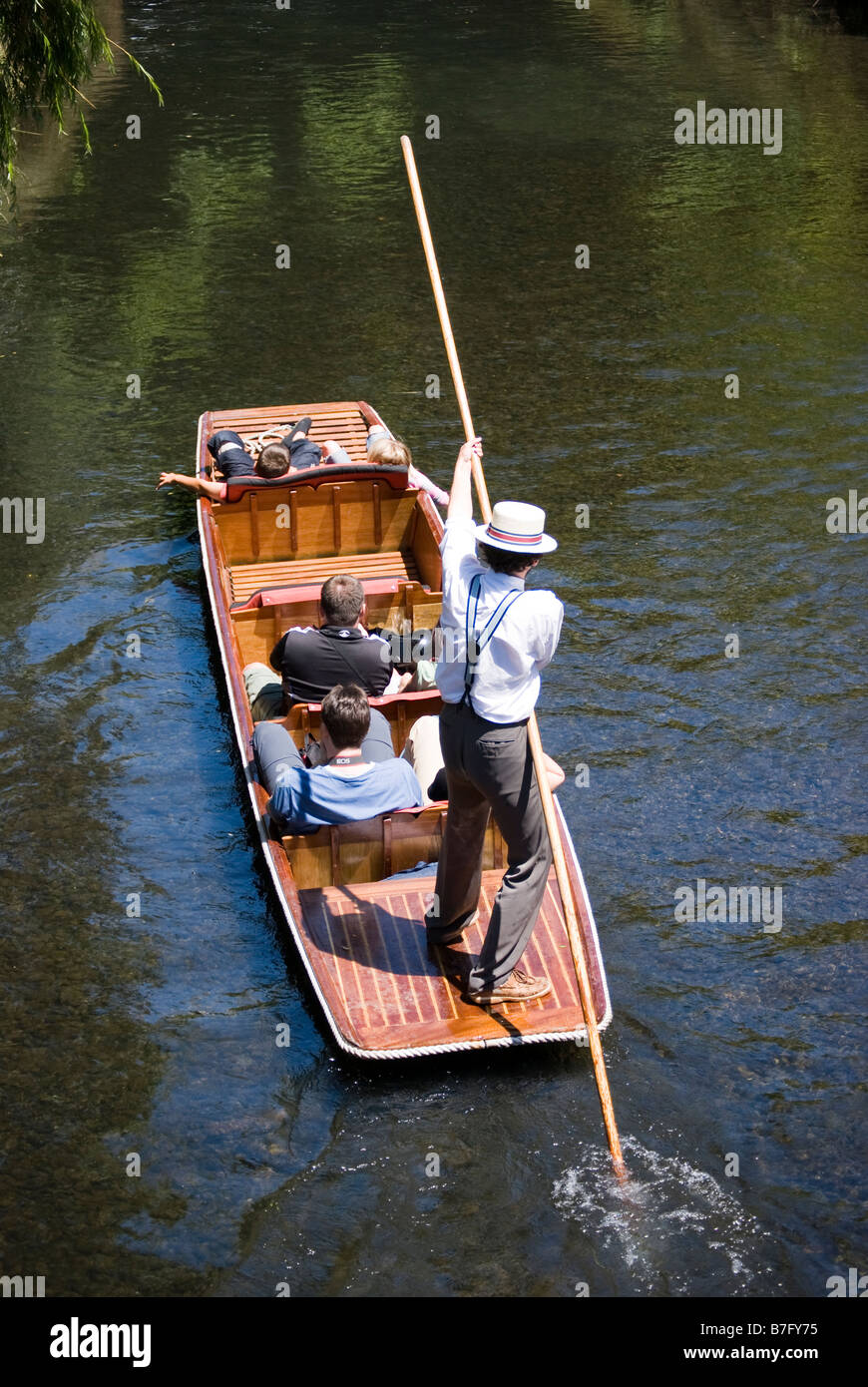 Punting on River Avon, Oxford Terrace, Christchurch, Canterbury, New Zealand Stock Photo