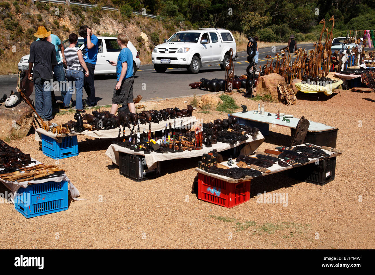local crafts being sold at the roadside along the M6 near llandudno cape town south africa Stock Photo
