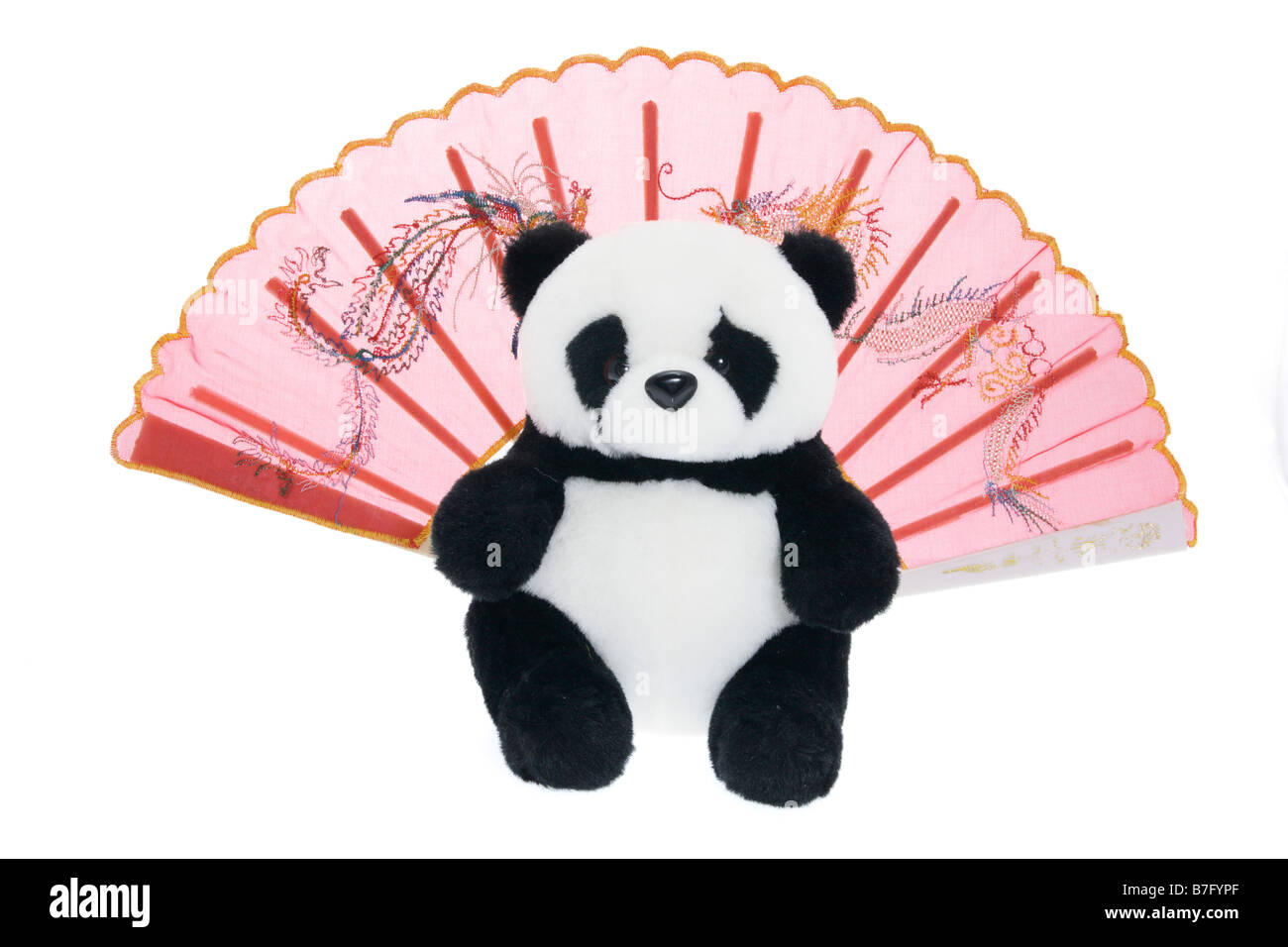 Toy Panda and Chinese Paper Fan Stock Photo