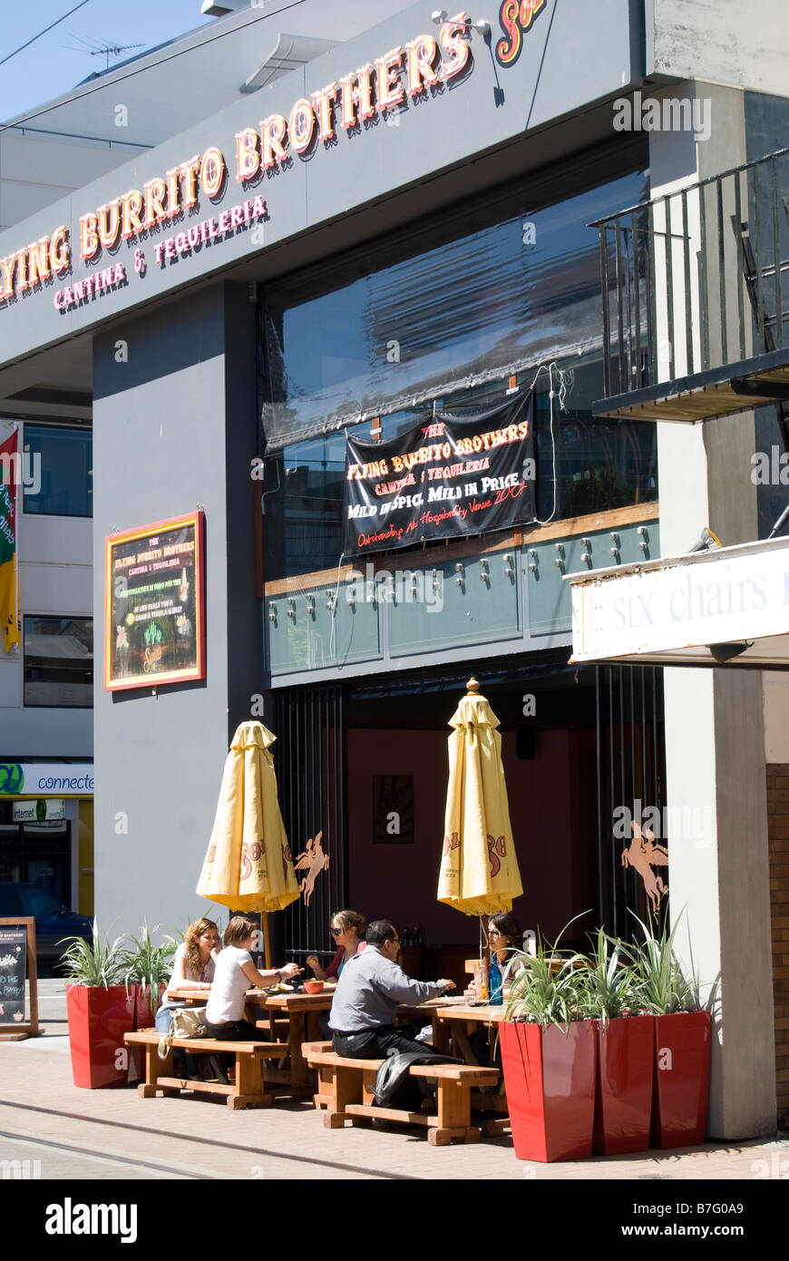 The Flying Burrito Brothers Mexican Restaurant, New Regent Street, Christchurch, Canterbury, New Zealand Stock Photo