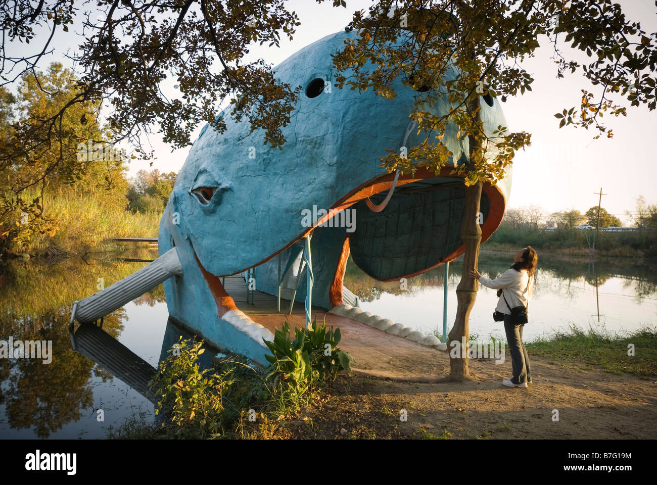 The Blue Whale roadside attraction on Route 66 in Oklahoma, USA. Stock Photo