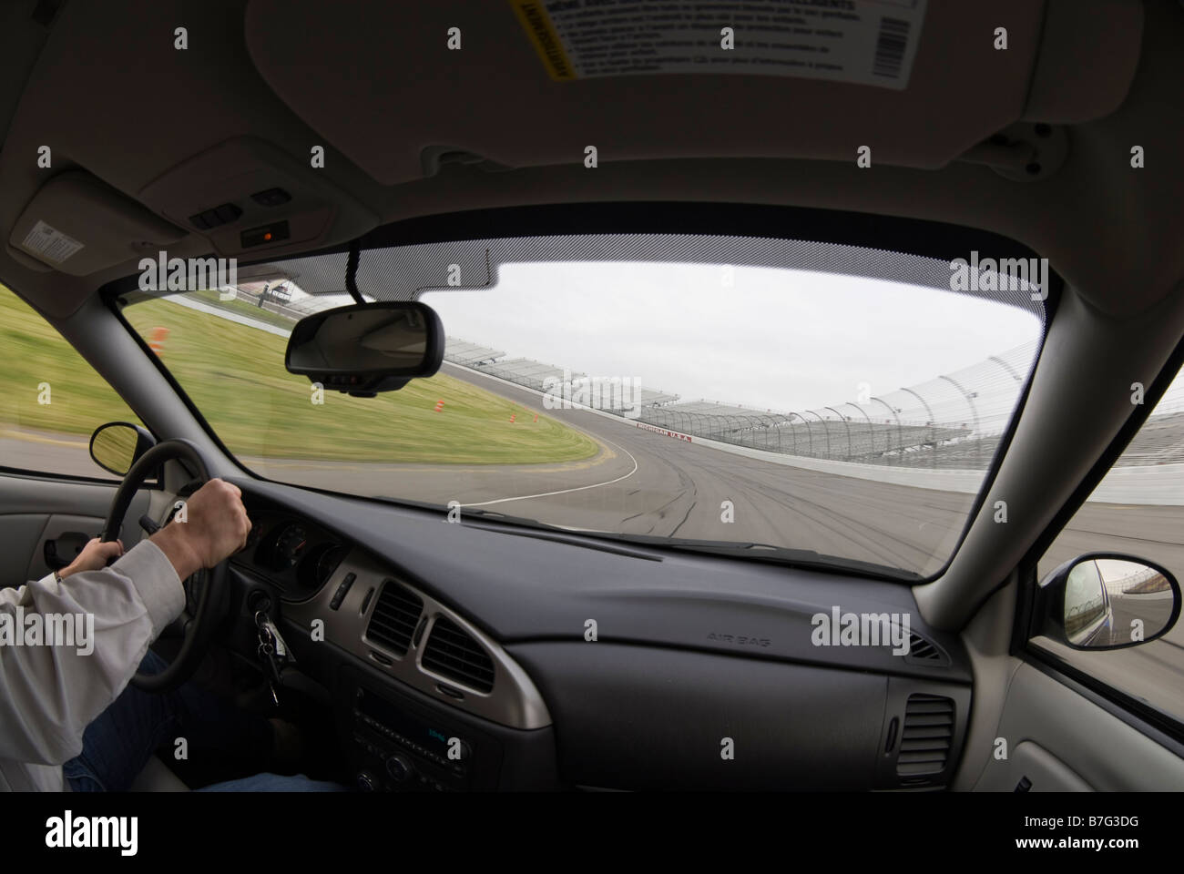 View from inside a pace car at the Michigan International Speedway. Stock Photo