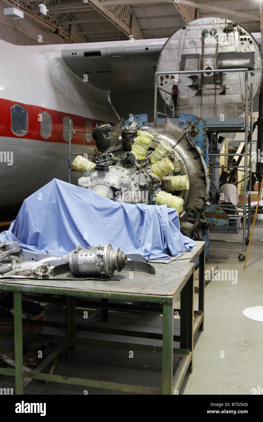View of an engine of an Airspeed Ambassador under restoration. Stock Photo