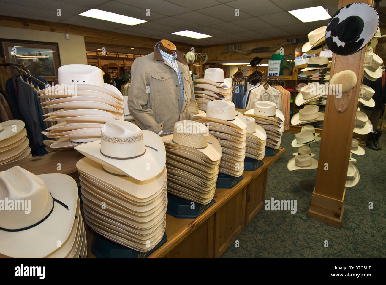 Texas Fort Worth Stockyards National Historic District M L Leddy western  wear store cowboy hats Stock Photo - Alamy