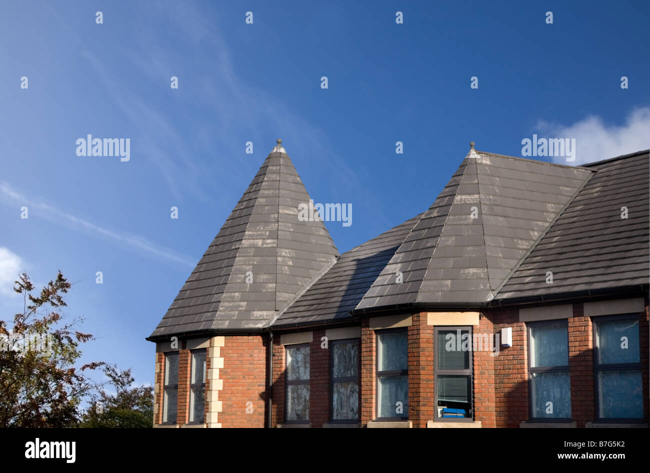Roof of a luxury house with blue sky copy space Stock Photo - Alamy