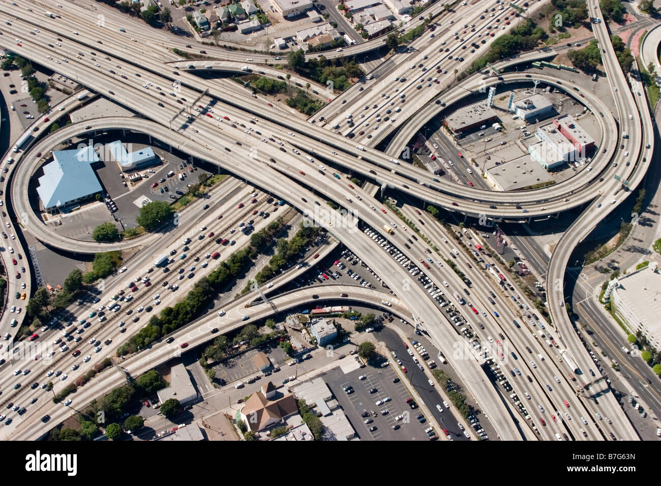 downtown Los Angeles California busy freeway intersection Stock Photo