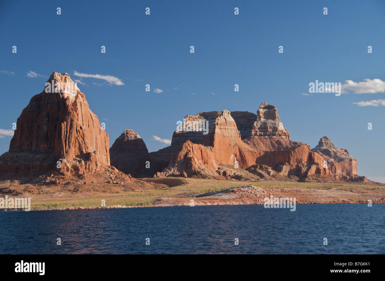 Dramatic shoreline in evening light Lake Powell Utah USA Stock Photo