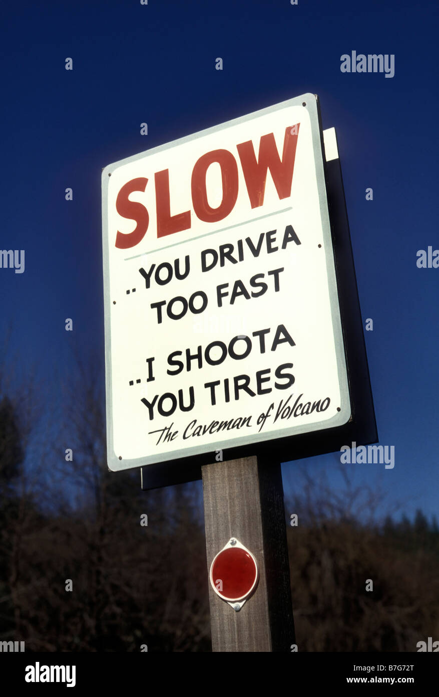 Interesting US rural road speed sign Stock Photo