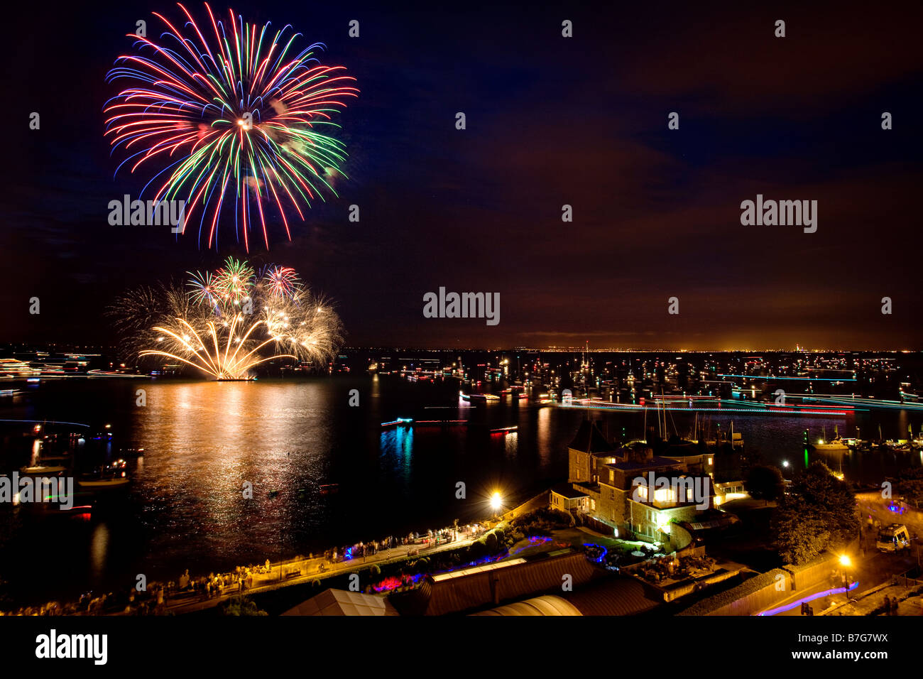 Cowes Week Fireworks, Isle of Wight Stock Photo