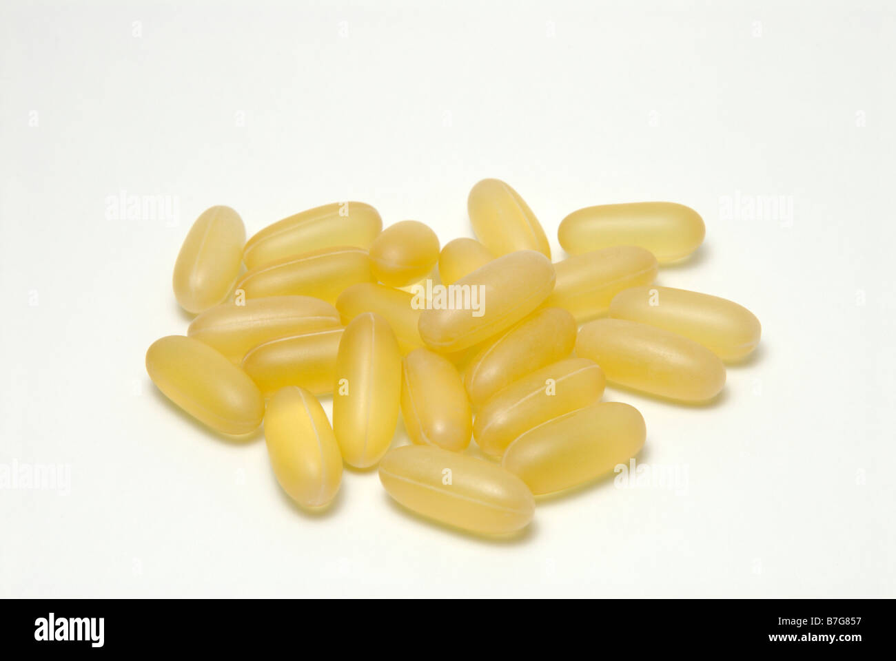 Fish oil pills, source of omega-3 fatty acids Stock Photo