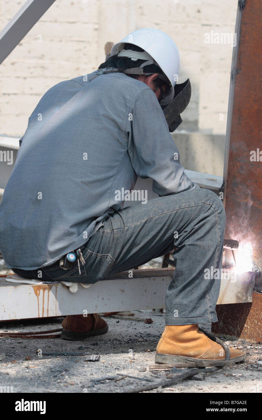 Worker works at construction site Stock Photo - Alamy