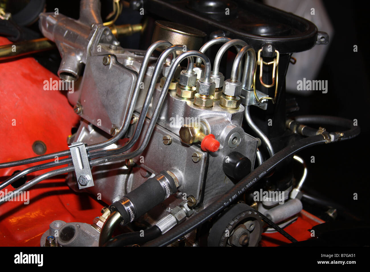 Pipes and fittings on modern racing engine breaking system Stock Photo