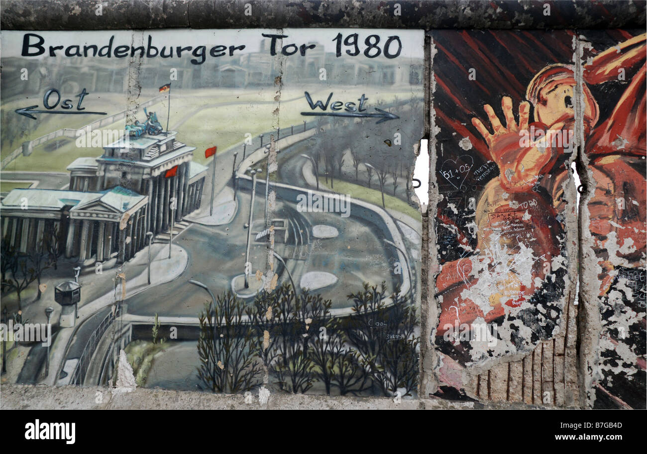Detail from the remains of the Berlin Wall, covered in grafitti Stock Photo