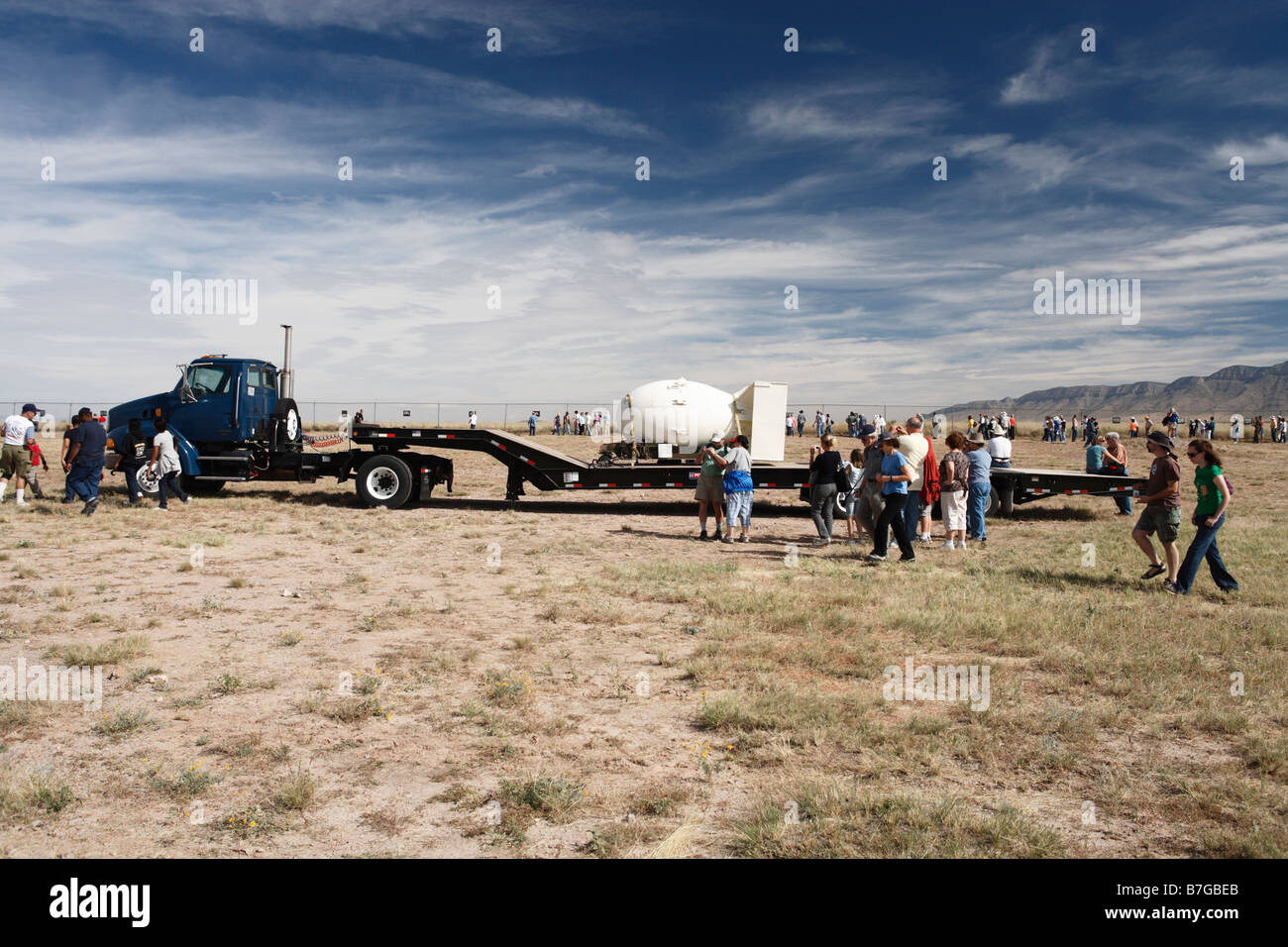 'Fat Man' bomb casing on display at Trinity Site, NM, sight of the world's first atomic bomb explosion. Stock Photo