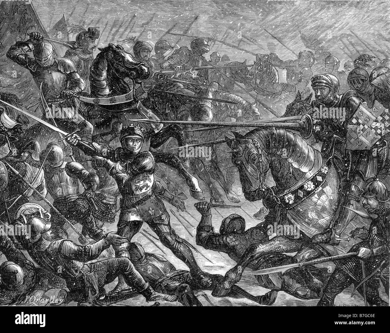 Battle of Towton, Yorkshire, England 1461 19th Century Illustration. Wars of the Roses Stock Photo
