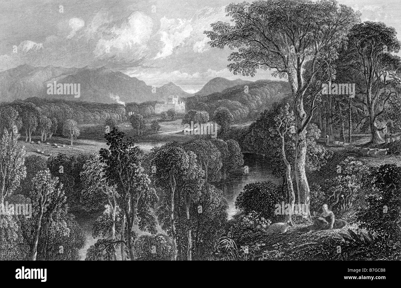 Scene on the Girvan Ayrshire Scotland Engraving by David Octavius Hill 1802 to 1870 19th Century Illustration Stock Photo