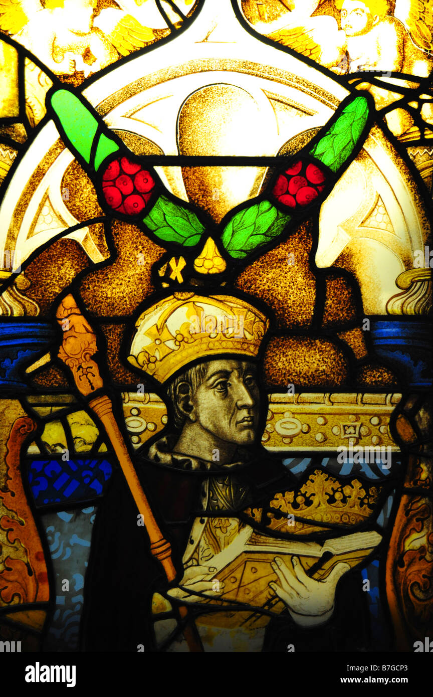 Stained Glass Window at Kings College Chapel, Cambridge University Stock Photo