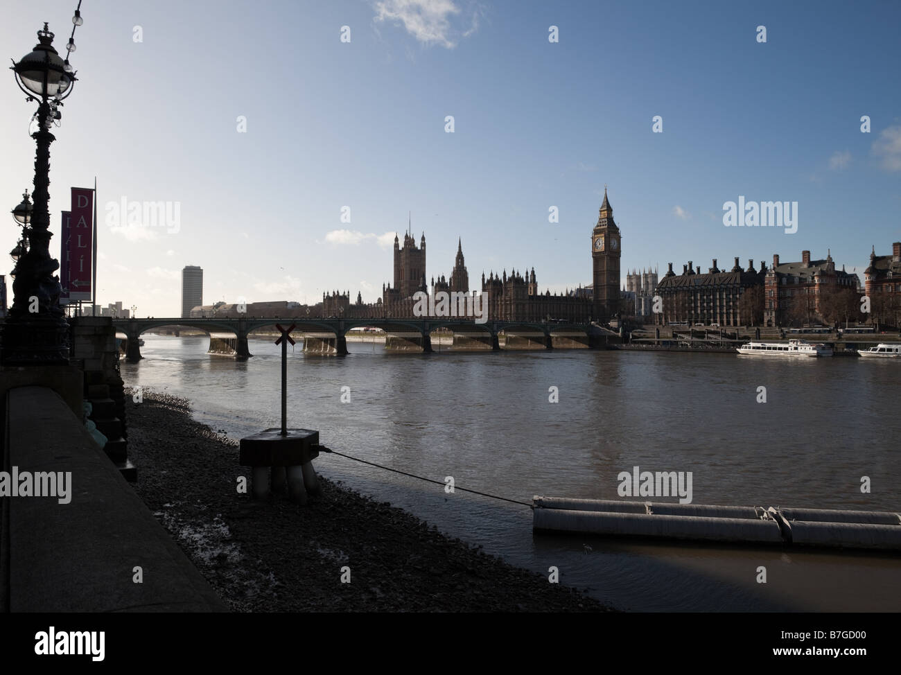 Houses of Parliament and Westminster Bridge on the river Thames Stock Photo
