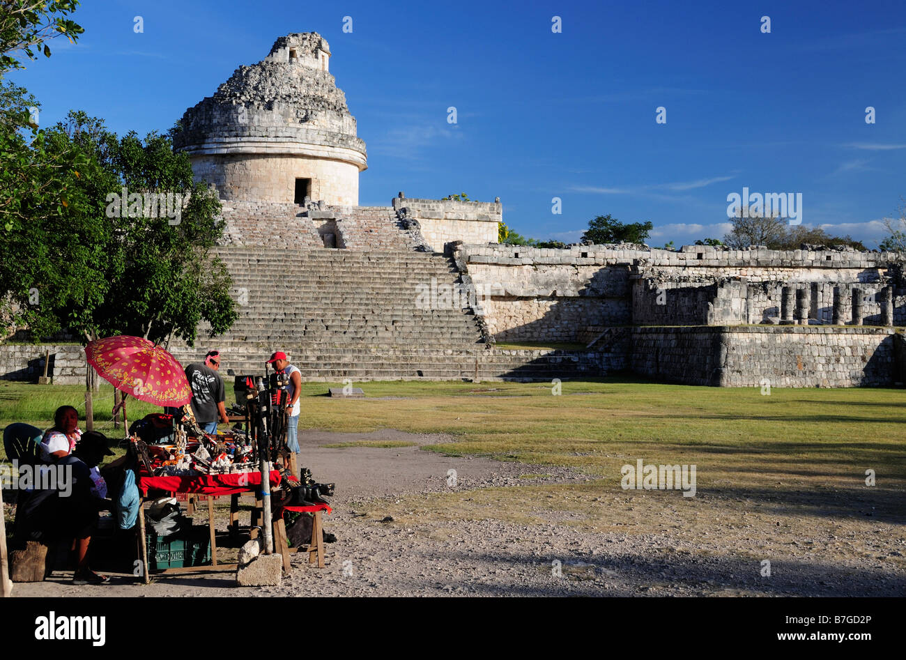 Souvenir sellers at the Observatory, Chichen Itza Stock Photo
