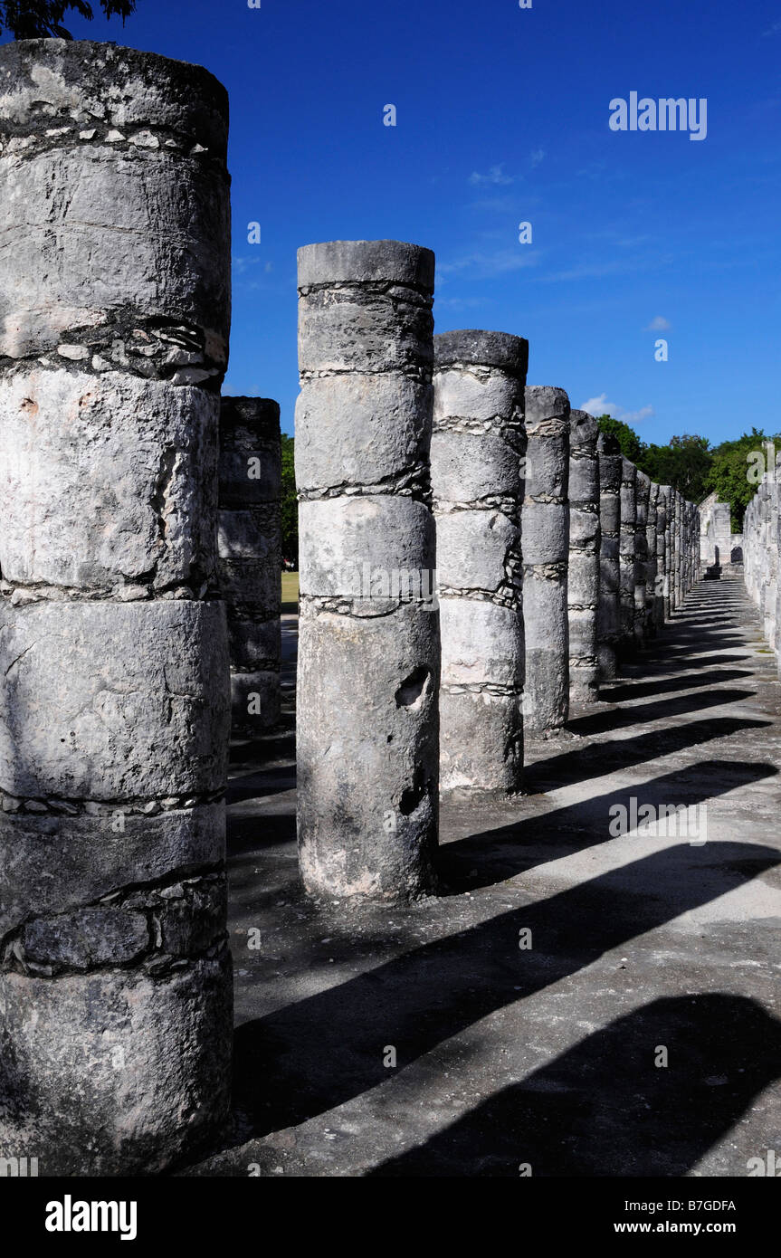 Western Colonnade, Group of the Thousand Columns, Chichen Itza, Mexico Stock Photo