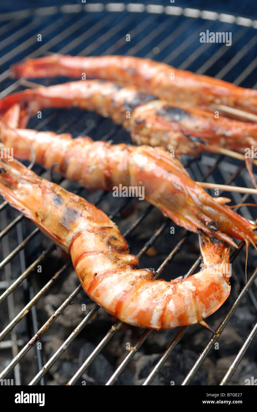 Langoustines on Barbecue Stock Photo