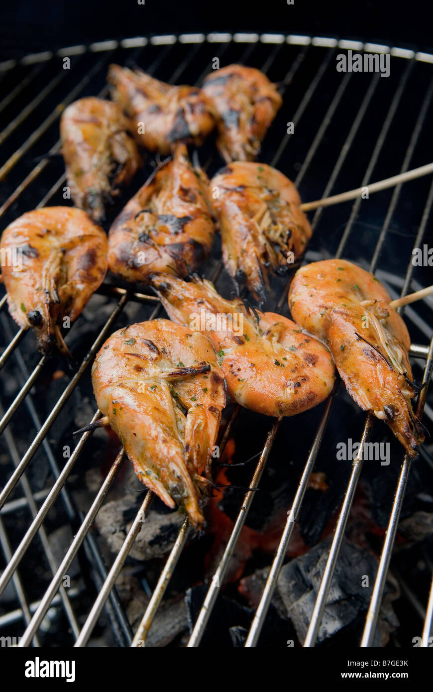 Prawns (King) on Barbecue Stock Photo Alamy