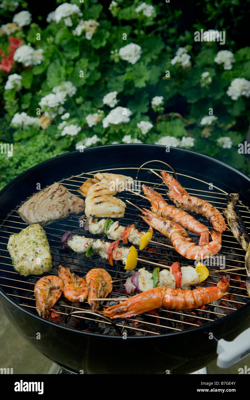 Seafood (MIxed) on Barbecue Stock Photo