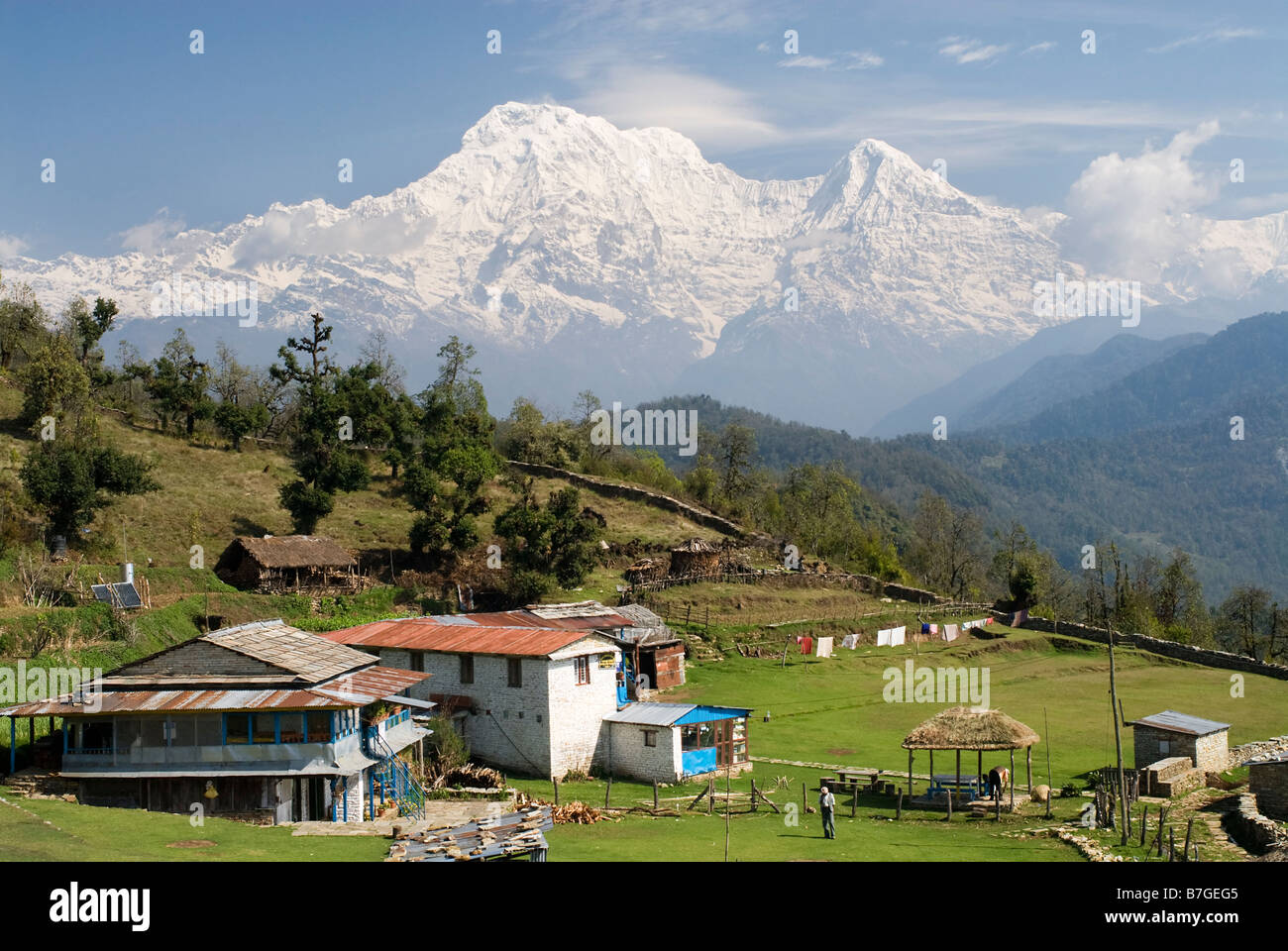Australia camp in the himilayan foothills looking towards the annapurna  mountains. Nepal Stock Photo - Alamy
