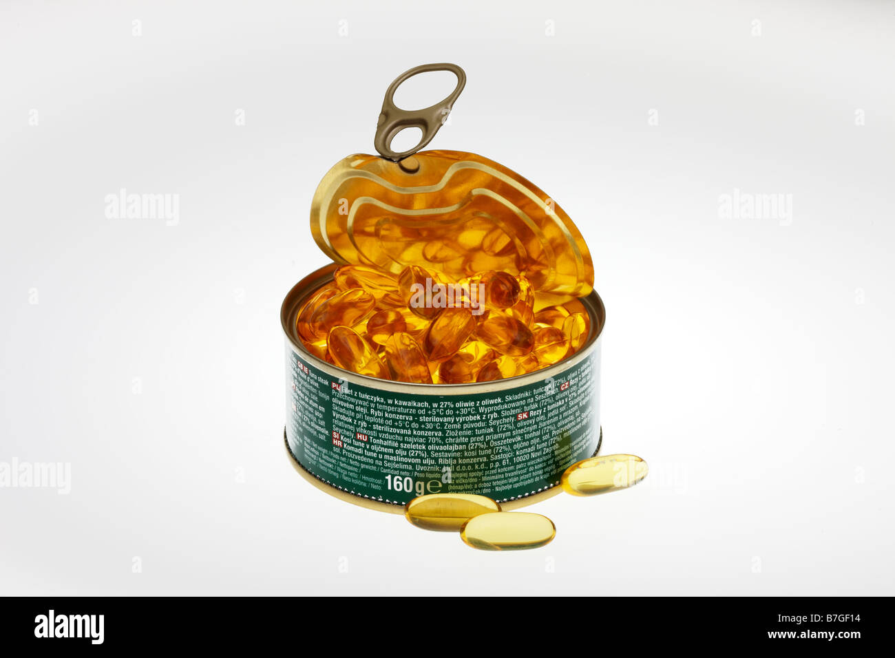 Fish Oil Capsules in a Tuna Fish Tin Stock Photo Alamy