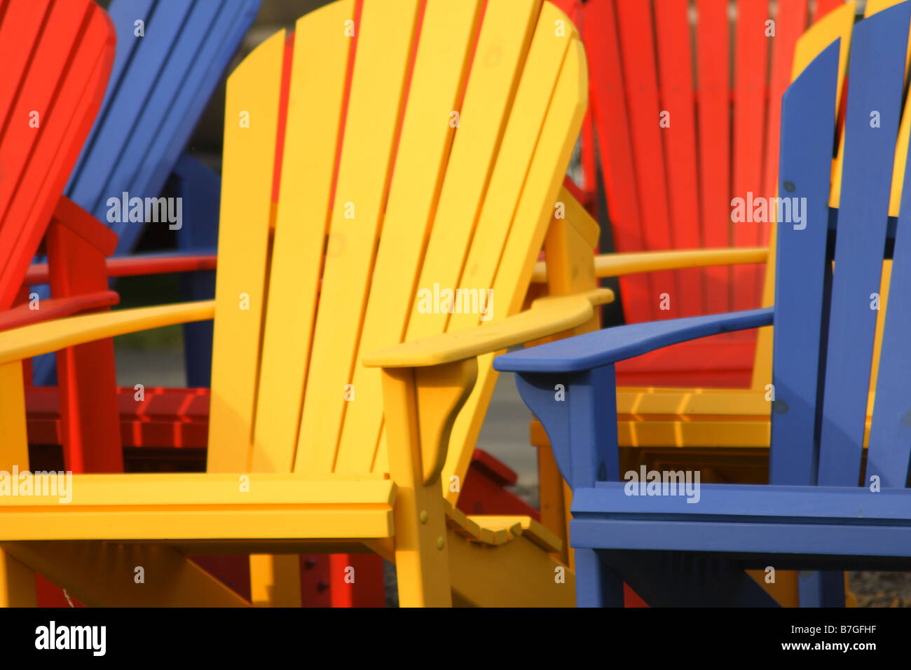 brand new wooden adirondack chairs Stock Photo Alamy