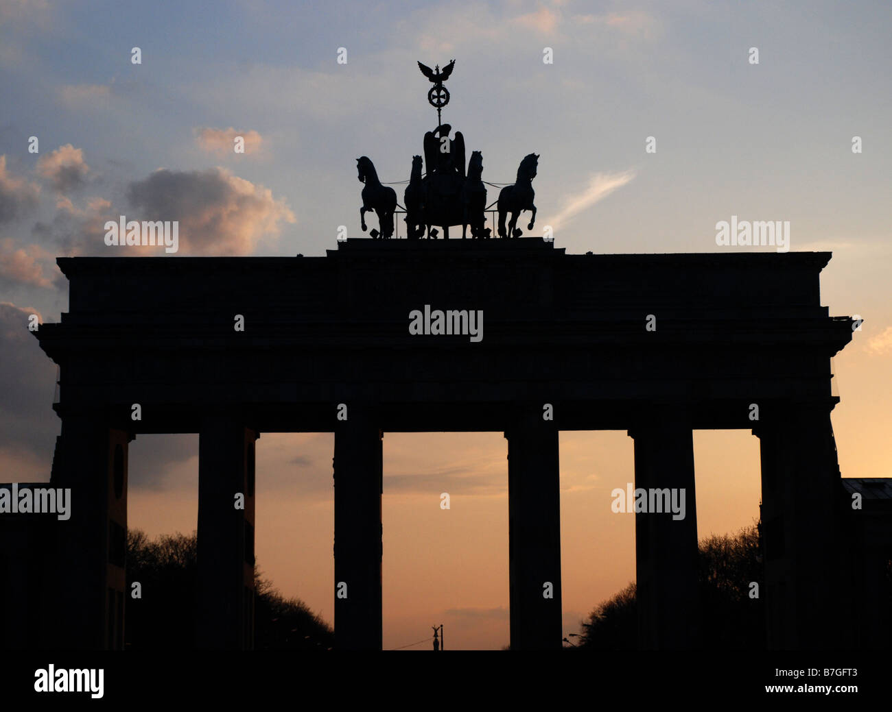 Silhouette of Brandenburger Tor at sunset Stock Photo