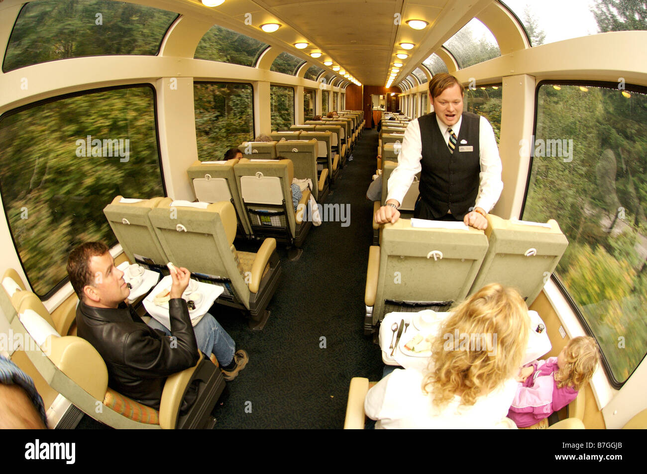 The observation car The Whistler Mountaineer train tour between Vancouver and Whistler British