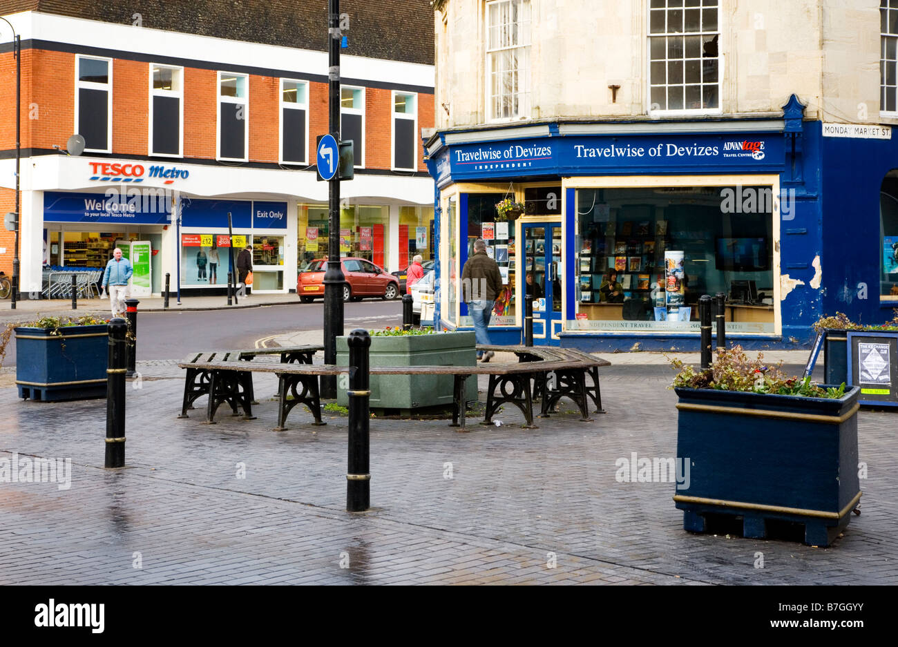 The corner of Sidmouth Street and Monday Market St in the typical English market town of Devizes Wiltshire England UK Stock Photo