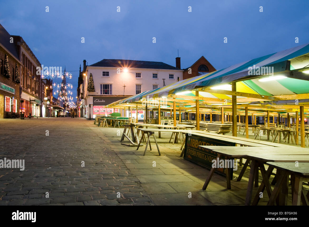 Chesterfield market square at night during Christmas Chesterfield