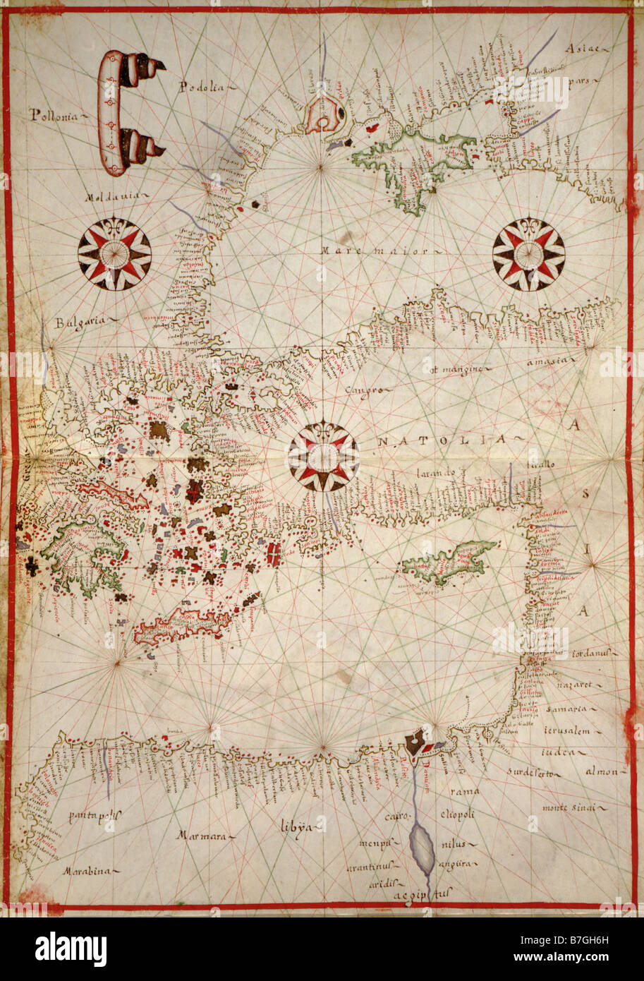 Portolan Map of Turkey, Mediterranean, Adriatic and the Agean Stock ...