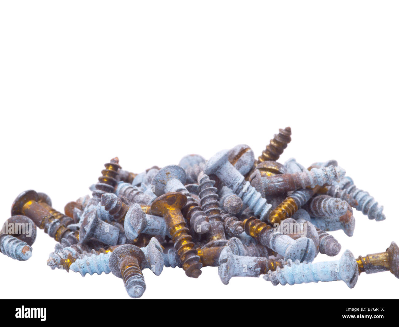 some old brass screws isolated on white background Stock Photo Alamy