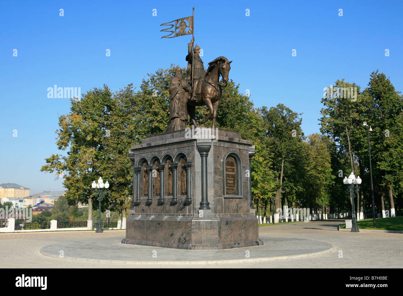 Equestrian monument to Grand Prince Vladimir II Monomakh (1053-1125) founder of the city of Vladimir, Russia Stock Photo